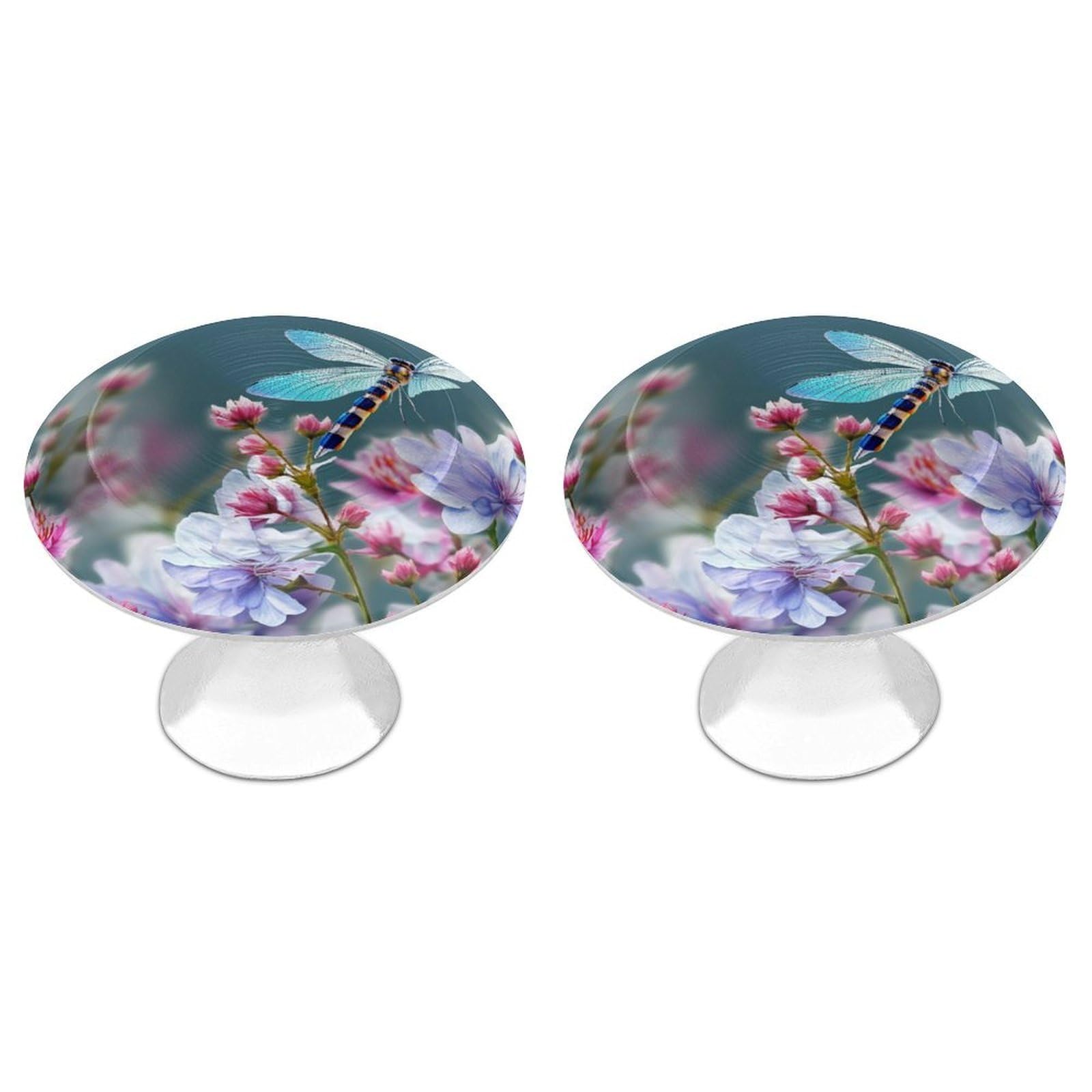 NTVOWPZO Cabinet Handles Round Drawer Pulls Dragonfly and Flowers Dresser Knobs for Cabinets and Drawers Handle for Bathroom Cupboard Drawers Cabinet Pulls for Kitchen Door