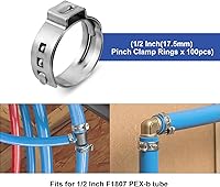 Vista 4 de Paquete de 100 anillos de sujeción WMAXPFIT PEX de 1/2 pulgada, acero inoxidable PEX para tubos de engarce de acero inoxidable PEX, abrazaderas