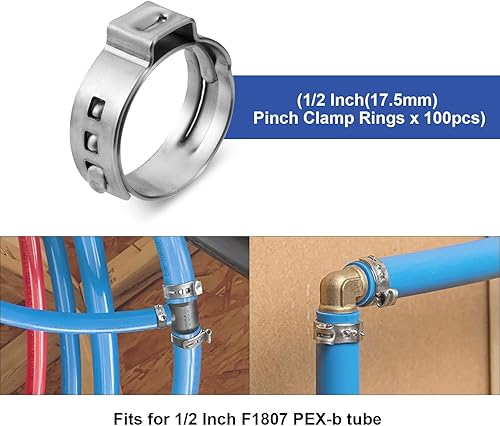 Miniatura 8 de Paquete de 100 anillos de sujeción WMAXPFIT PEX de 34 pulgadas, acero inoxidable PEX de acero inoxidable, abrazaderas de cincha para tuberías PEX y