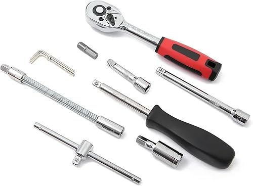 Miniatura 7 de ikaufen Juego de 46 piezas de llaves de vaso de 14 pulgadas con llave de trinquete, kit de herramientas de acero CR-V para el hogar, automóvil,