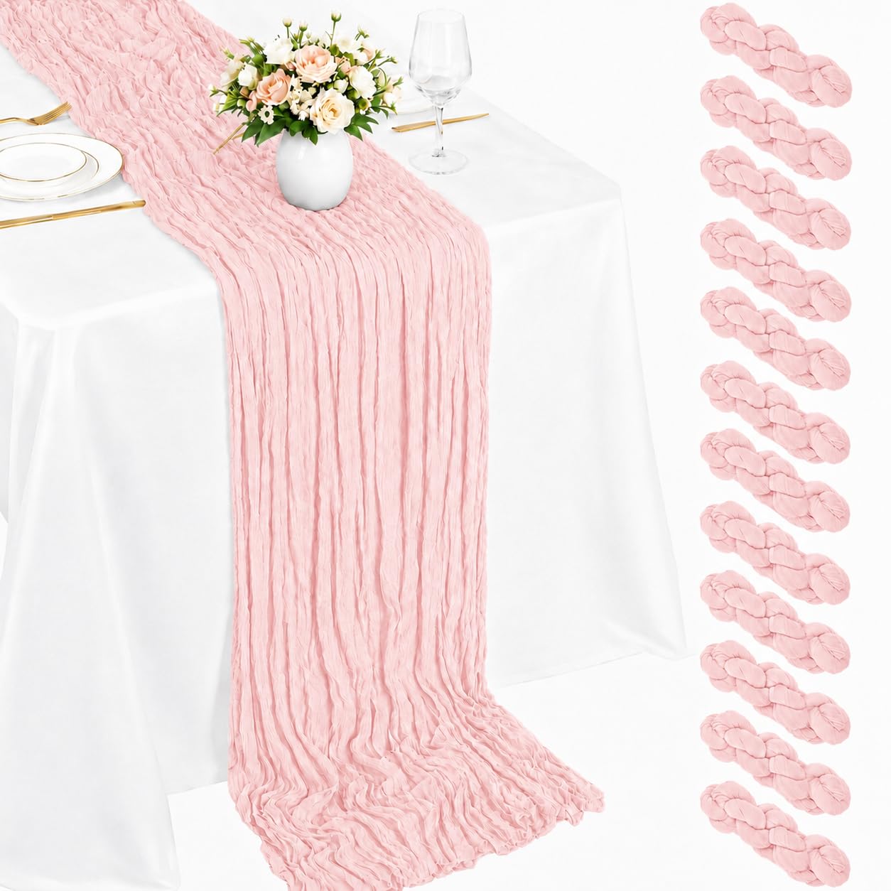 Gauze Table Runner - 17x108 Pink