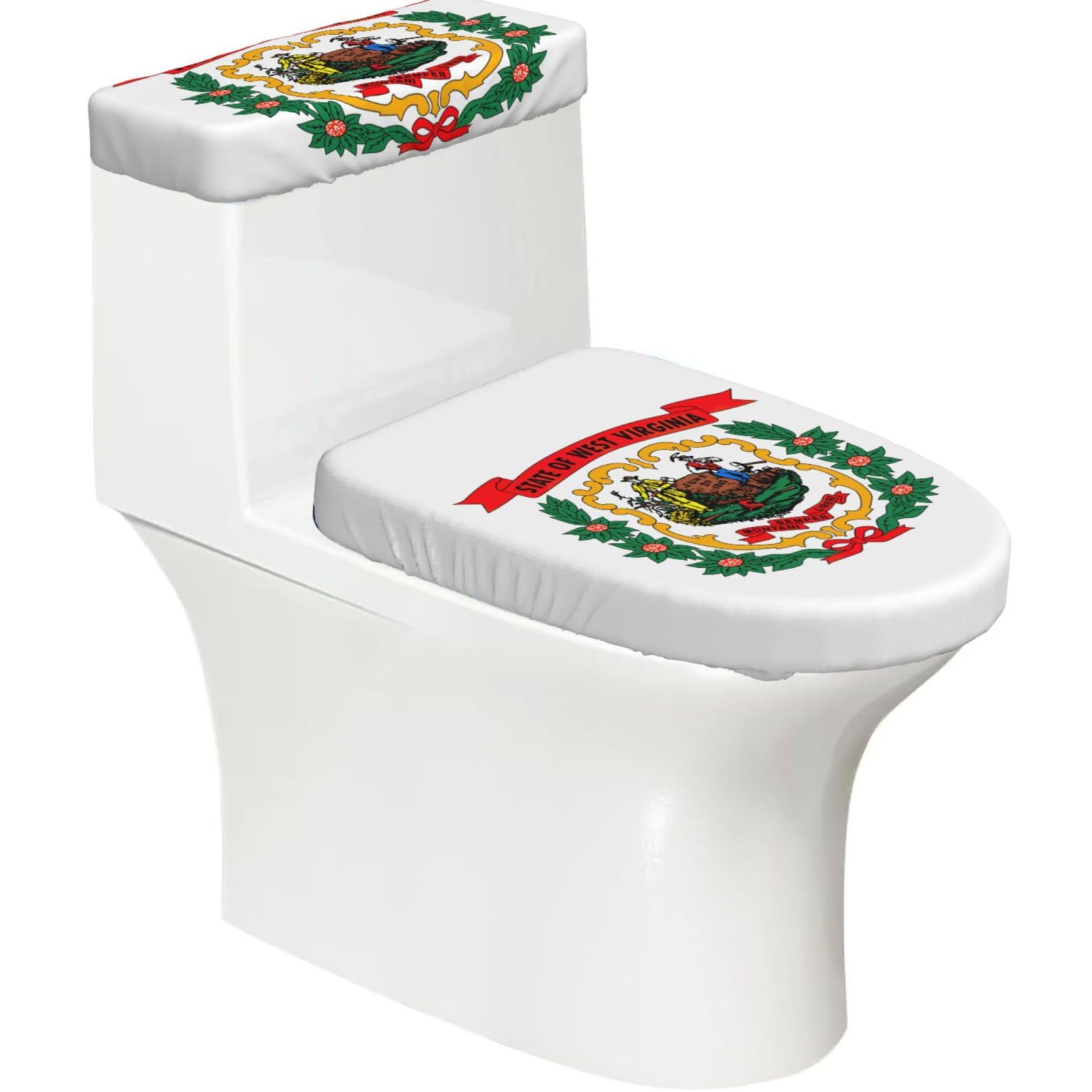 West Virginia State Flag Print Stretch Toilet Covers Set, Polyester Covers Replacement For Fits Most Size Lids Bathroom Decor