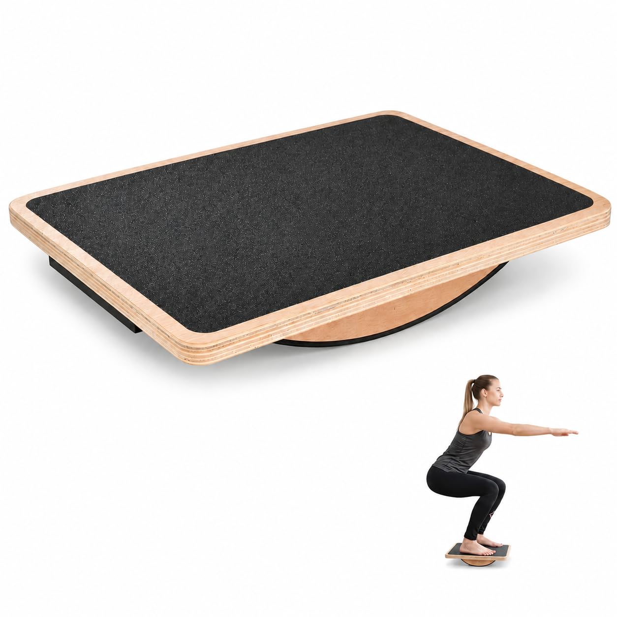 XQLY Wooden Rocker Balance Board, Heavy Duty Non-Slip Wobble Board, 158KG Capacity Standing Desk Accessory, Under Desk Stable Board for Balance Exercise, Portable Fitness Board for Daily Use