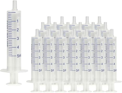 20 PCS 5 ml Plastic Syringe with Measurement, Slip Tip and No Rubber Plunger Small Syringe for for Scientific Lab Injection , Refilling, Measuring Liquids, Oil or Glue Applicator