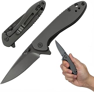 Original Manual Folding Knife - Premium Tactical & Survival Pocket Knife for Men & Women, Ideal for Hunting, Camping, EDC, 2.5" Blade, AUS-8 Steel, Plain Edge, Drop Point, Reversible Clip - G Metal - Dentuso