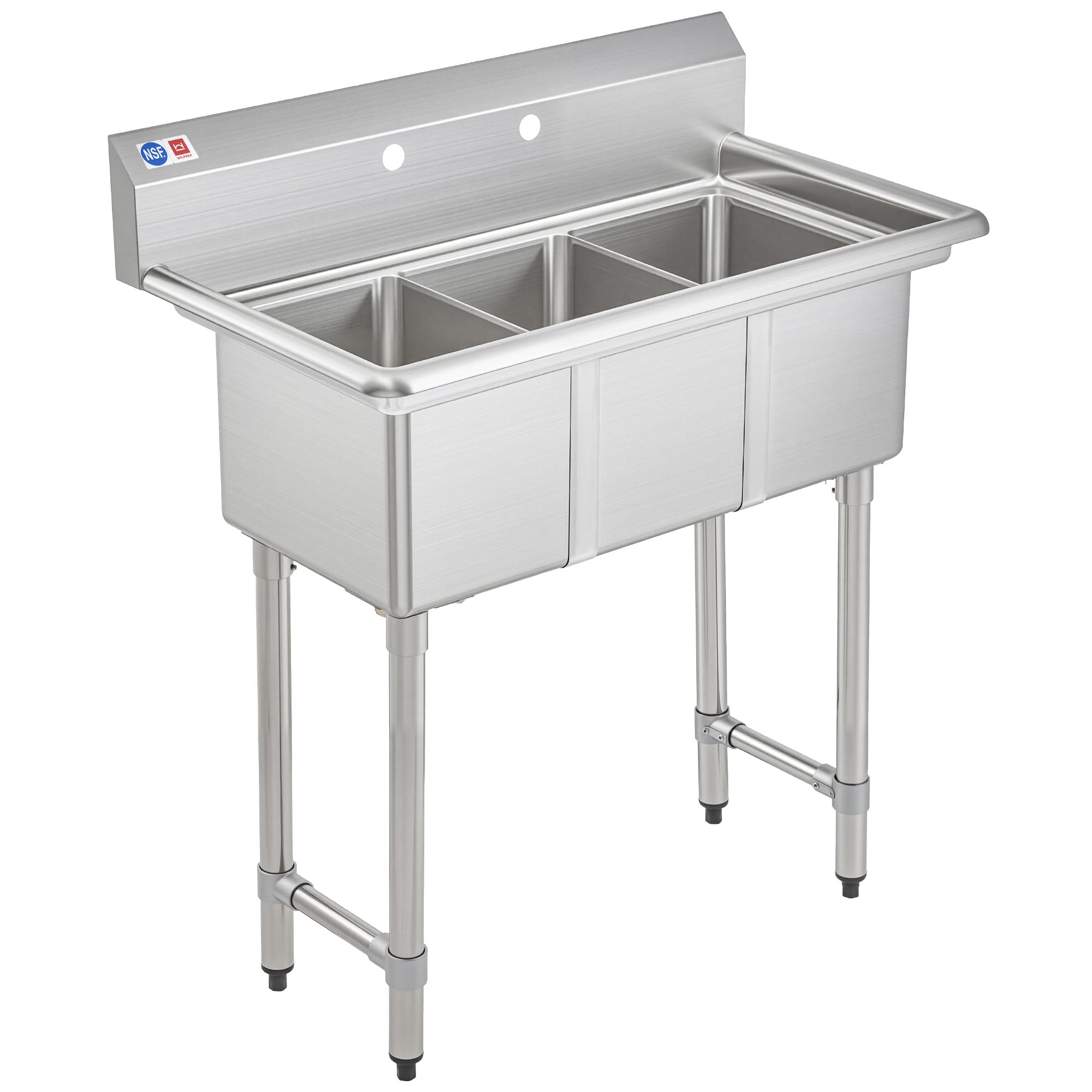 WILPREP 3-Compartment Sink, 10x14x10 in. Kitchen Sink with Strainers X-Shaped Guides Backsplash, Freestanding Triple Bowl Utility Sink, Work Station Sink for Garage Kitchen Laundry Room with 3 Basins
