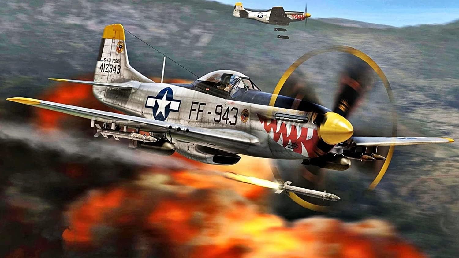 Adults Kids 1000 Pieces Wooden Jigsaw Puzzle, American Fighter, Military Aircraft, F-51D, Educational Intellectual Jigsaw Puzzle Fun Family Game Toys, Nature Floor Props(29.5x19.7 Inch)