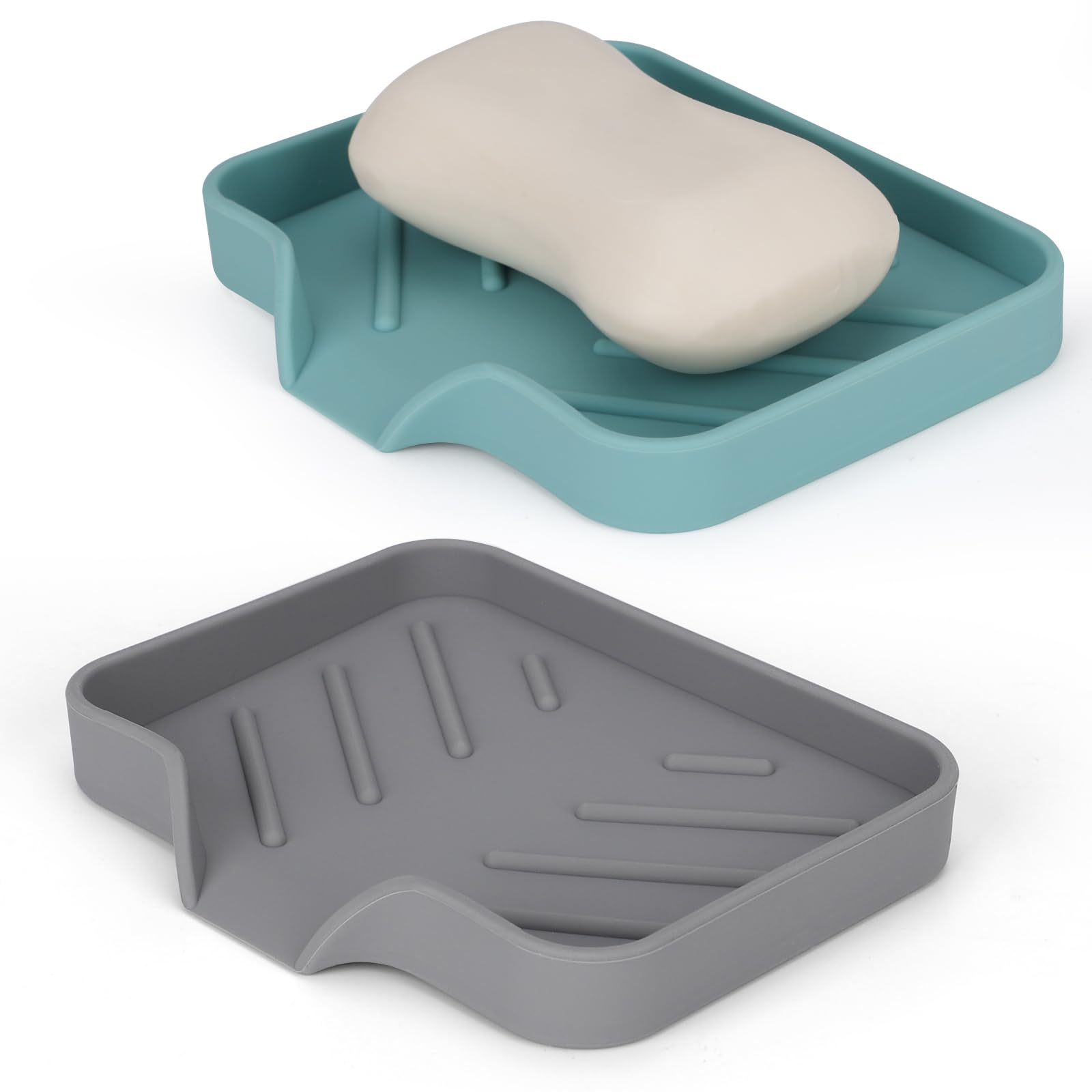 Silicone Soap Dish for Shower with Self Draining 2 Pack Soap Holder for Bathroom Silicone Sponge Holder for