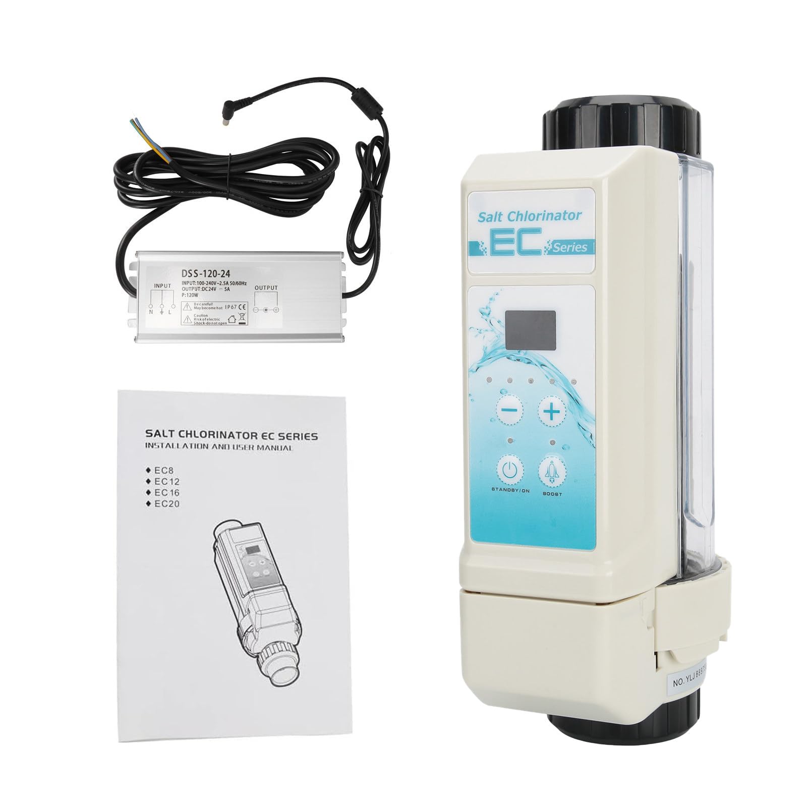 Cloratore al Sale, Generatore di Cloro, Cloratore per Piscine ad Acqua Salata con Pannello di Controllo LED, Display di Salinità, Pulizia Automatica, per Spa e Vasche Idroterapia 20g/h