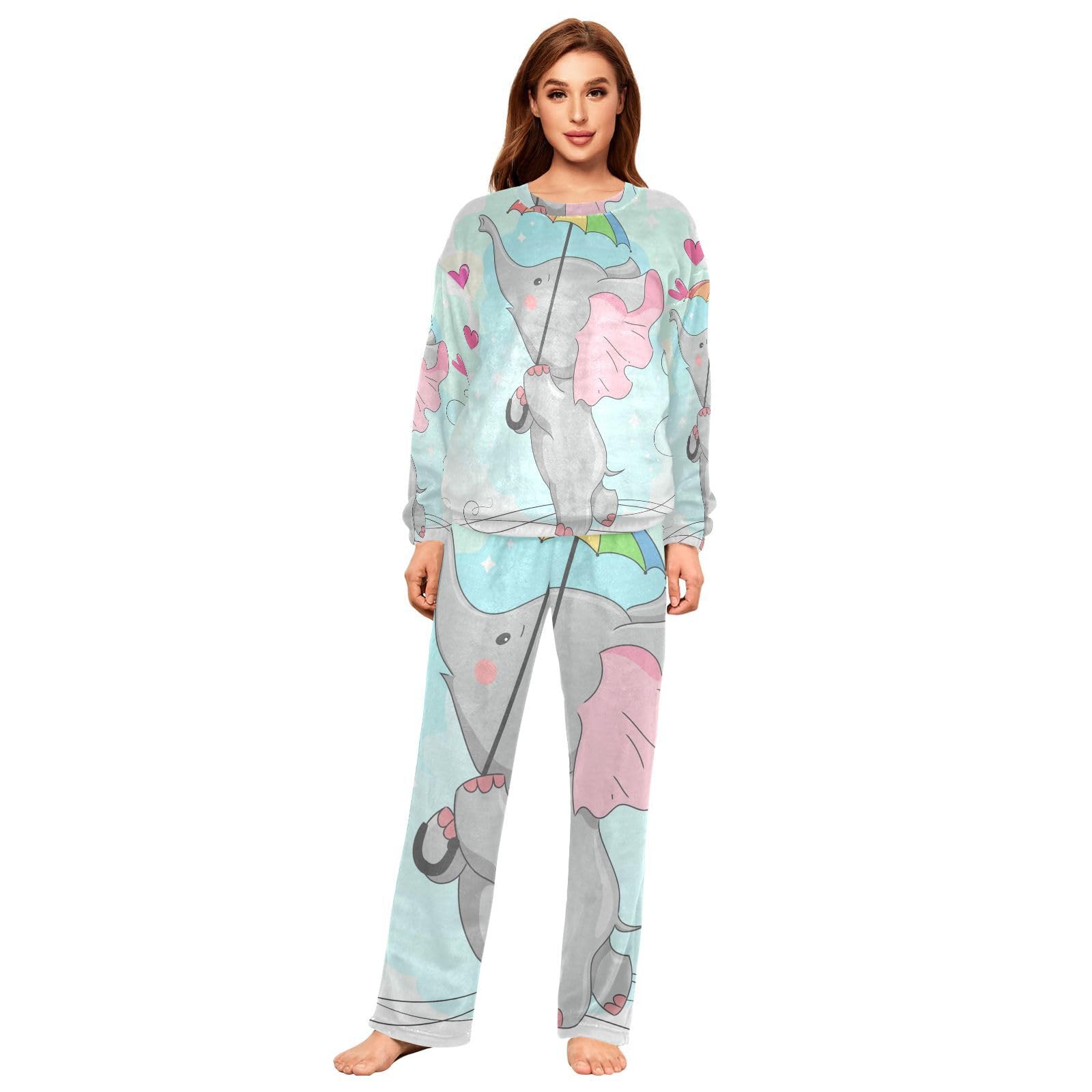 Pyjama-Sets für Damen, niedlicher Elefant, Jungen, Winter, warme Nachtwäsche, Sommer, Loungewear-Set, Pyjama-Set