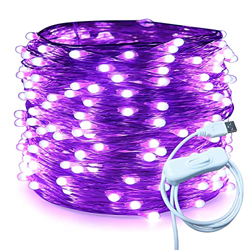 Image of RUICHEN Silver Wire 66 Ft 200 LED USB Fairy String Lights with On /Off Switch (Purple)
