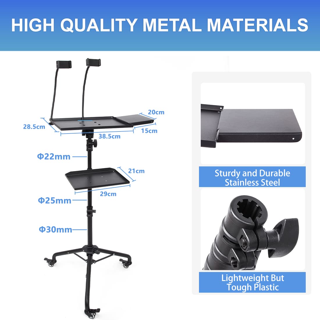 Support de Vidéoprojecteur, Support avec 3 Roulettes, Hauteur Réglable 81-130 cm, Trépied de Projecteur Portable, Projecteur, Equipement