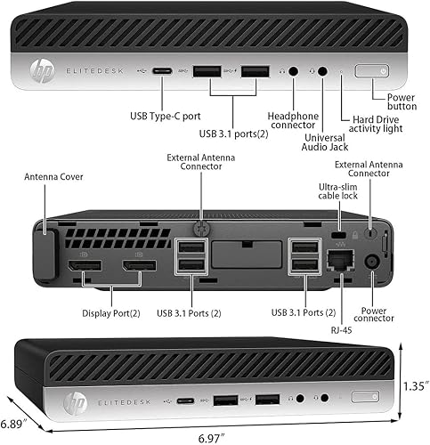 Miniatura 7 de HP EliteDesk 800 G4 Mini Business Desktop - 8 generación i5-8600T, 8 GB DDR4 RAM, NVMe 256 GB SSD, WiFi, teclado y mouse con cable, Windows 10 Pro