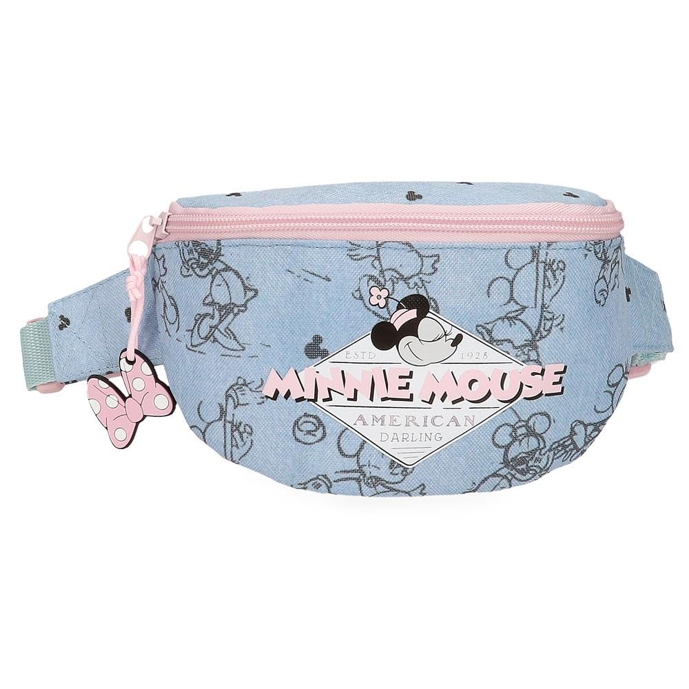 Disney Joumma Bags Minnie American Darling Pencil Case Shoulder Bags Blue and Pink Perfect for Organizing and Carrying Pencils and Pens, Multiple Compartments, Belt Bag, Standard Size, Waist Bag