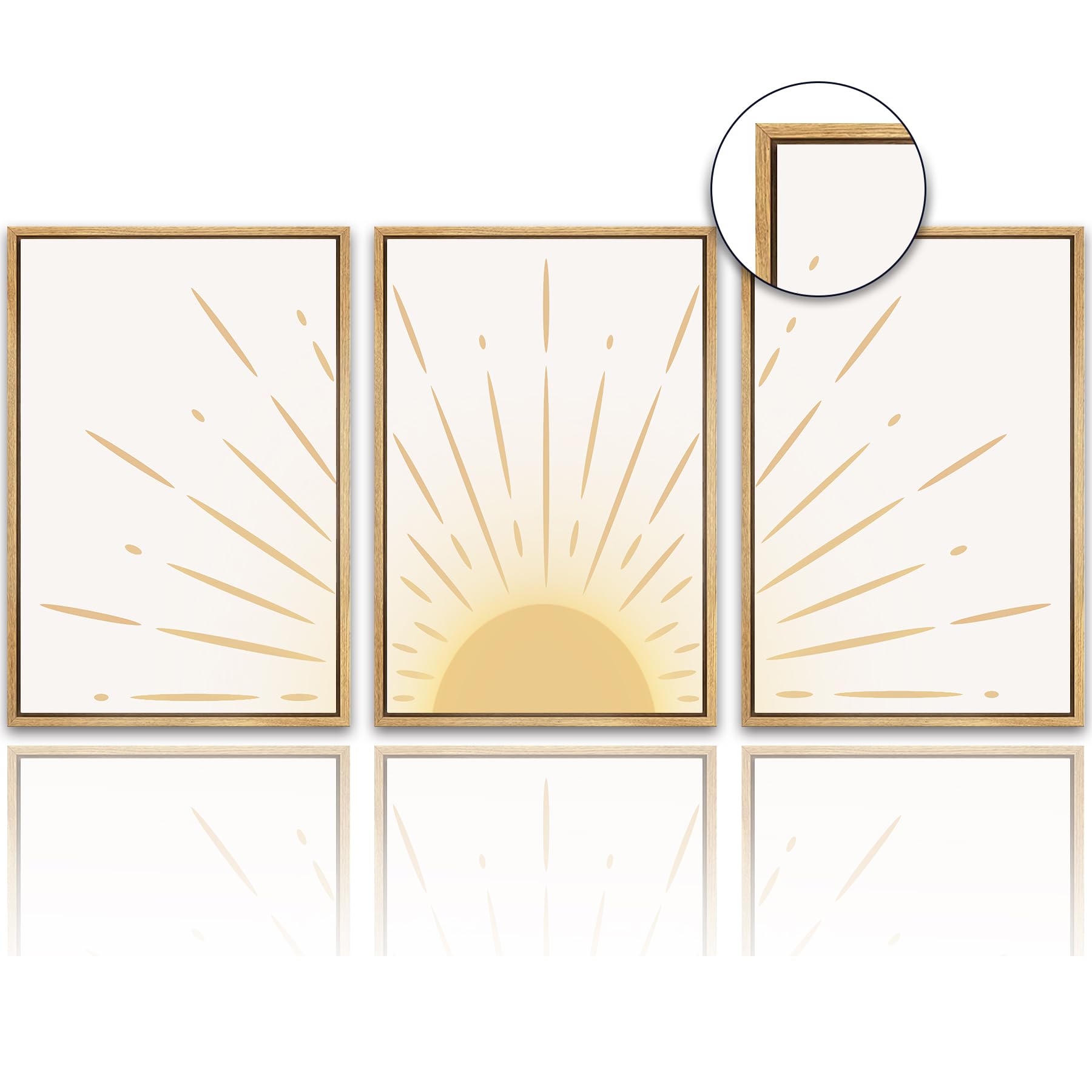 SHENIFY Boho Wall Art ?????? Wood Canvas Wall Art Sun Rising on the Horizon Nature Line Art Mid-Century Modern Prints Boho Sun Wall Decor for Living Room, Bedroom, 12"x16" Natural Framed