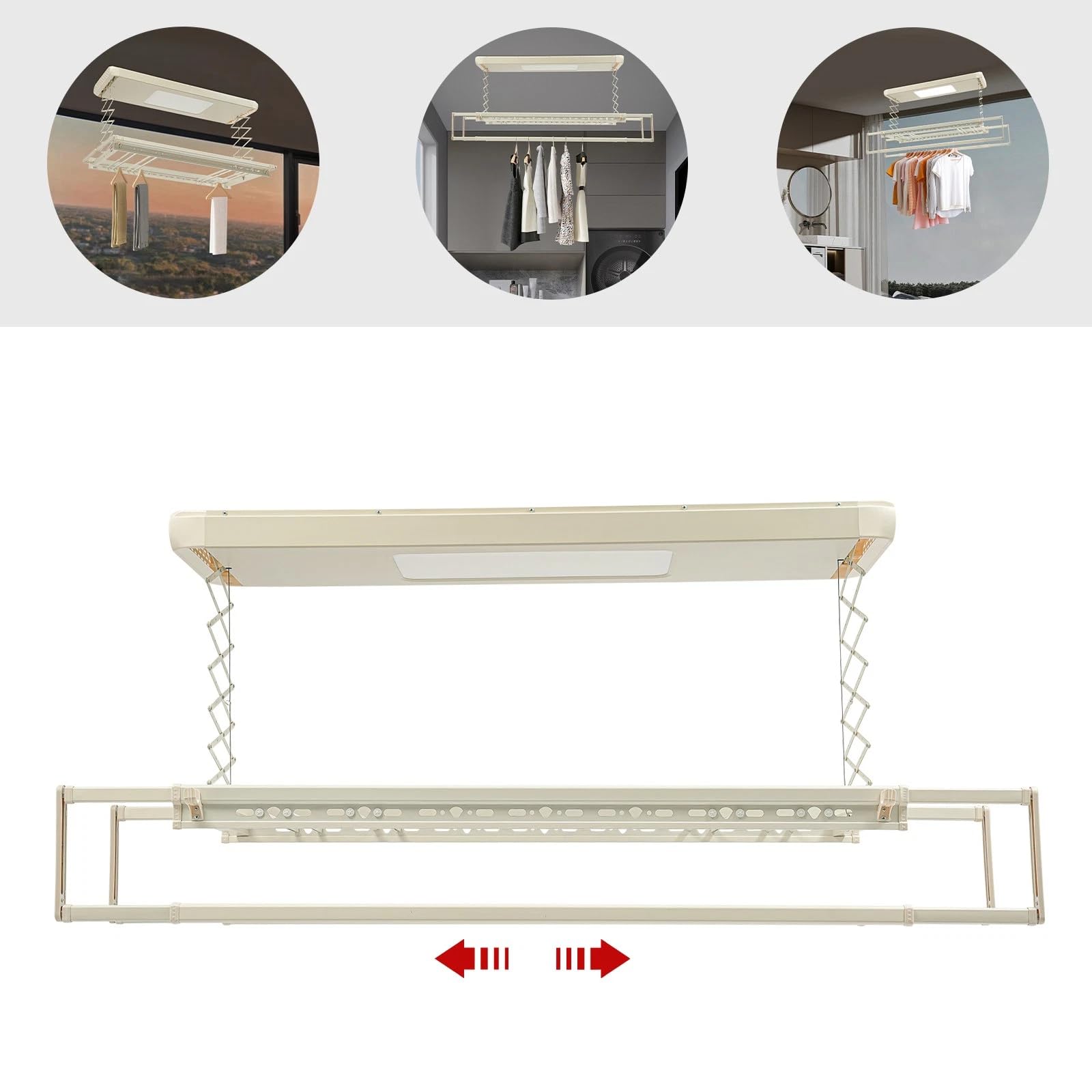 Elektrischer Vertikaler Wäscheständer Deckenständer Deckenmontage Für Wand und Decke Mit Beleuchtung und Fernbedienung Platzsparend Zusammenklappbar Aluminium und Stahl Für Wäscheteile/Bettwäsche
