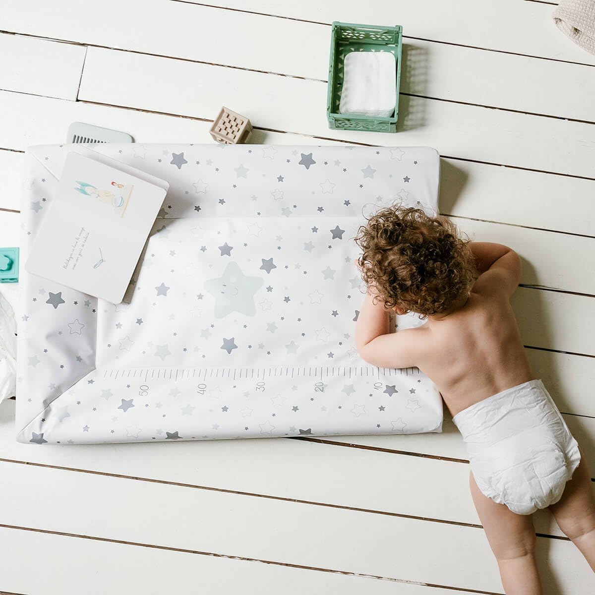 babyCalin Fasciatoio Luxury Star Grey 50 x 70 cm - Con tabella altezza stampata, 0.6 milliliters, 1 Piece, 1