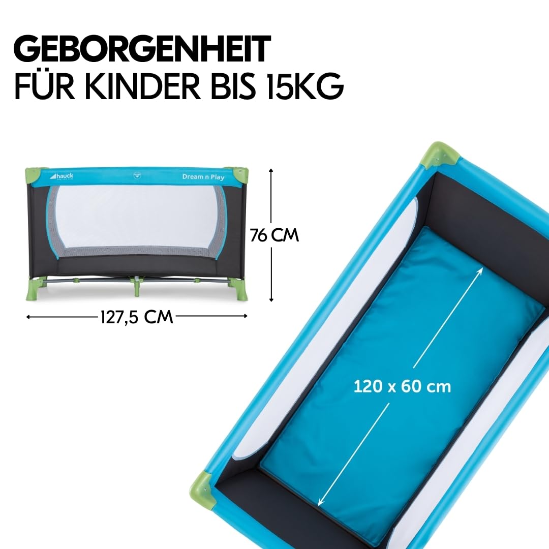 Hauck Baby Reisebett Set Dream n Play mit Matratze - Blau Waterblue