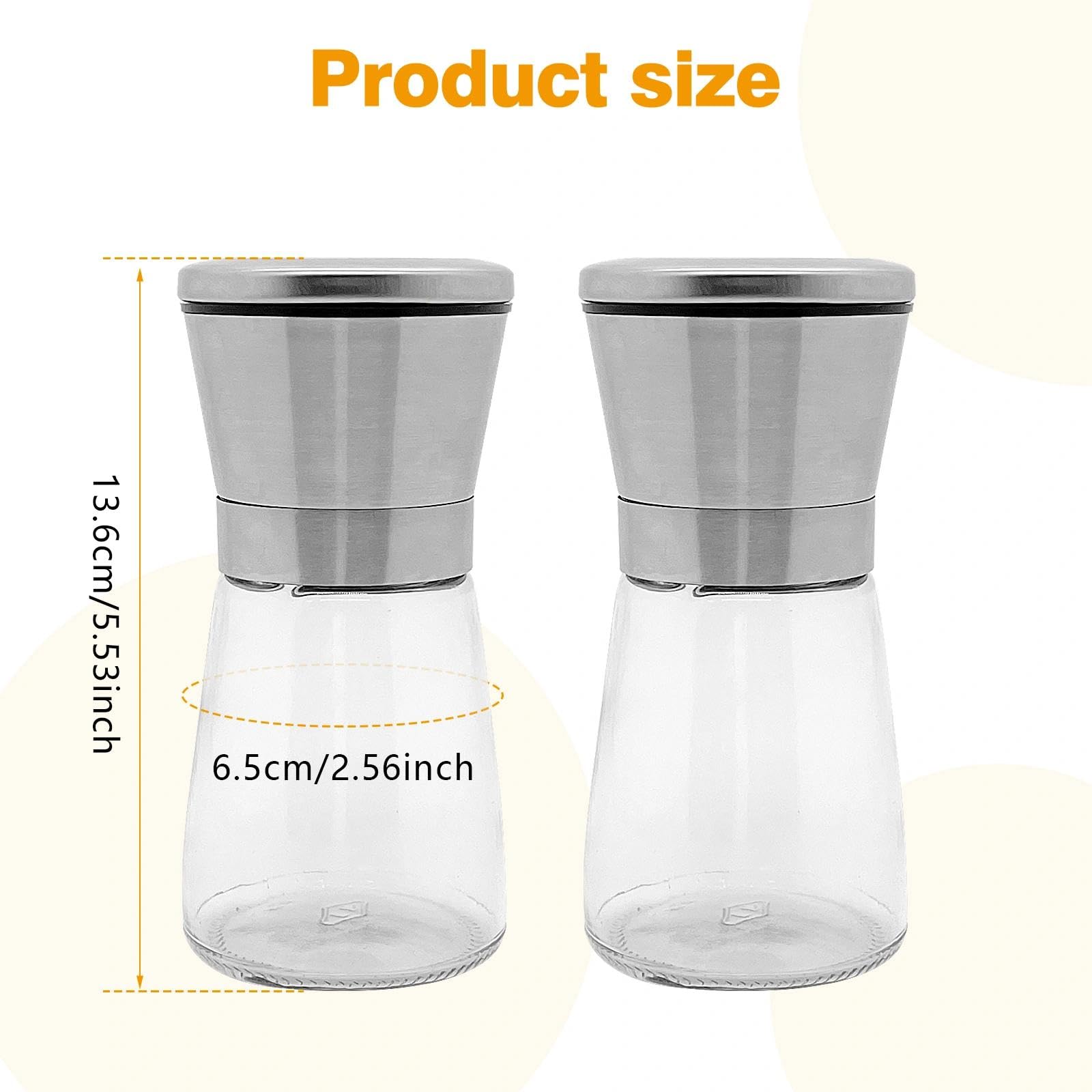 Spice Mill Set of 2 - Adjustable Ceramic Grinder Pepper Mill Stainless Steel Salt Mill for Kitchen and Dining Room Pepper Mill Salt Pepper Mill — Amazon image 2