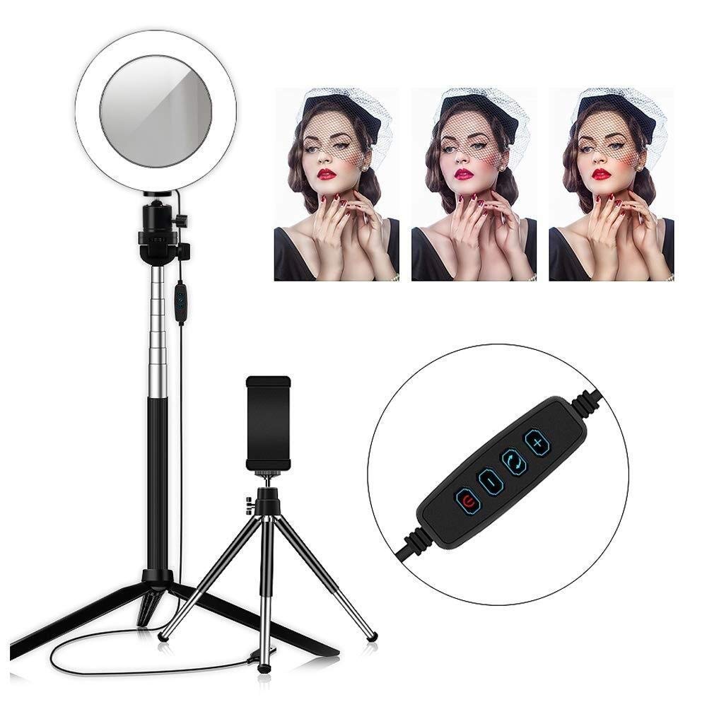 Luce ad anello a LED da 8,7 pollici con specchio per il trucco con supporto per treppiede e supporto per telefono flessibile per video e trucco di YouTube, lampada a LED da tavolo regolabile