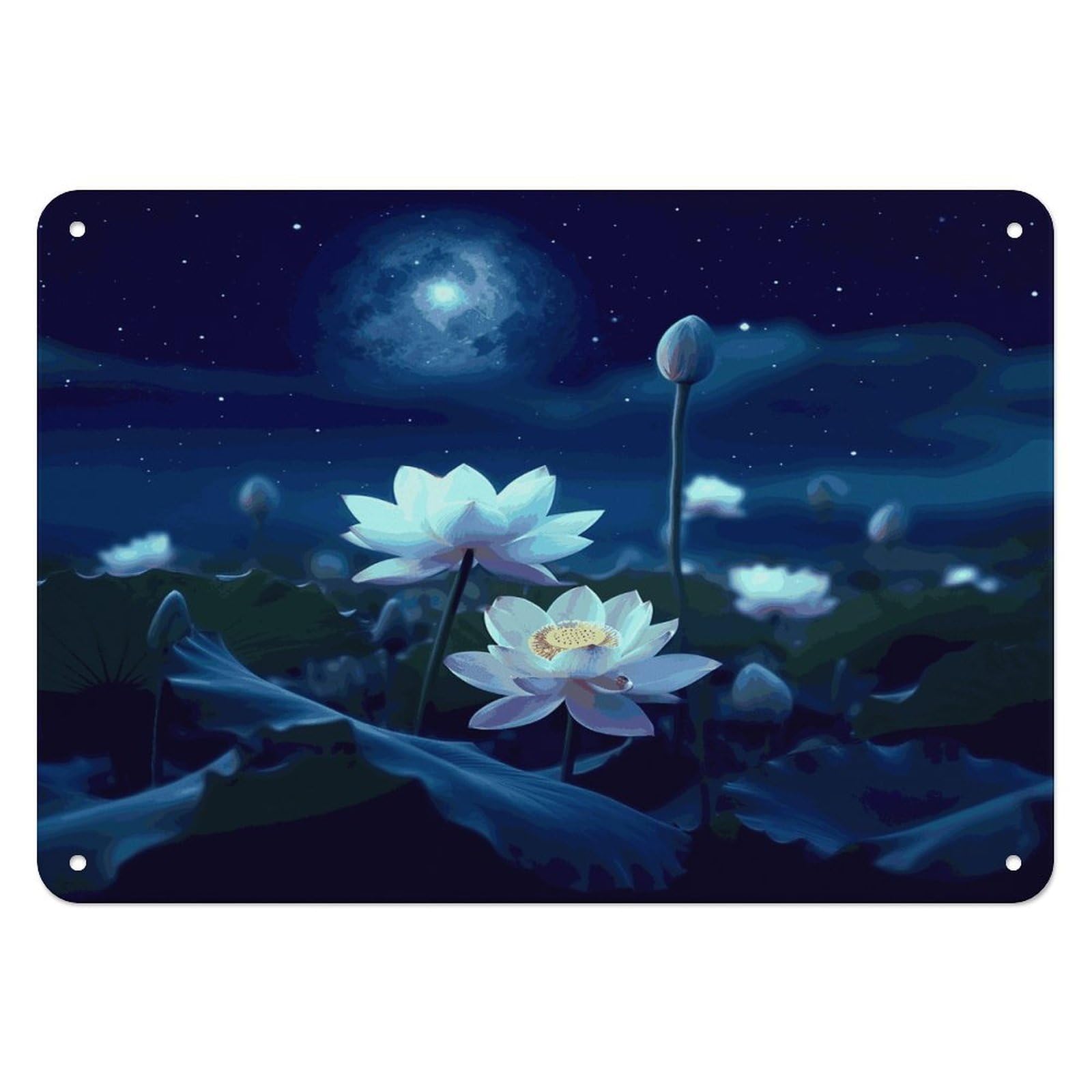 Fekiloot Style Night Lotus Flowers Wall Decor Iron Painting Metal Sign