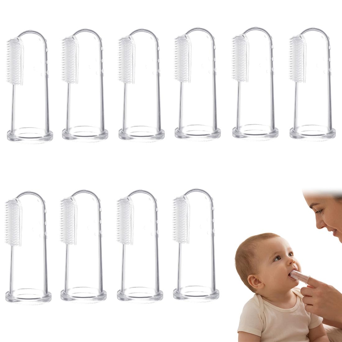10 Unità Spazzolino Neonato 6 Mesi, Spazzolini da Dito in Argento, Per Igiene Orale del Bambino, 5.4 * 1.7cm