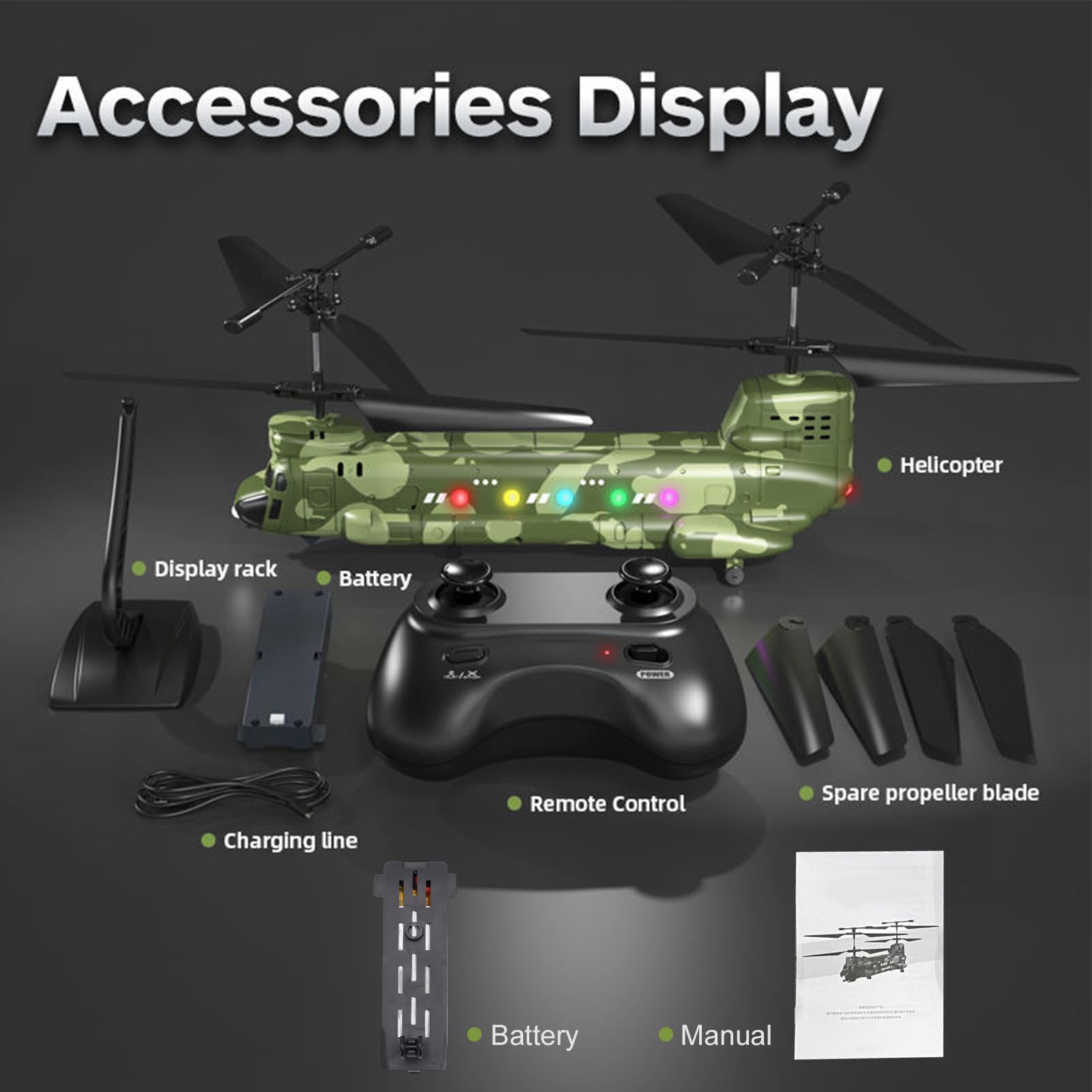 Elicottero RC da 2,4 GHz con Telecamera HD, Luci a LED per il Mantenimento Dell'altitudine per la Fotografia Aerea, Volo Indoor e Outdoor