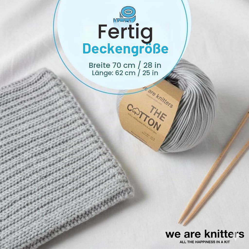 We Are Knitters Dragonfly Blanket Kit, Strickset für Anfänger mit 100% Pima Baumwolle, Komplettes DIY Strickset inkl. Nadeln & Anleitung, Baby Decke zum Selbst Stricken