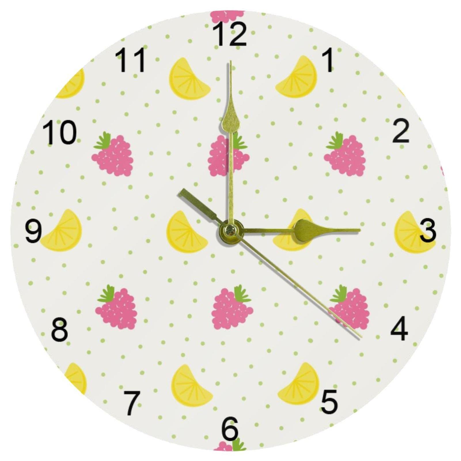 Horloge murale silencieuse à mouvement continu avec cadran illustré de citrons 25,4 cm
