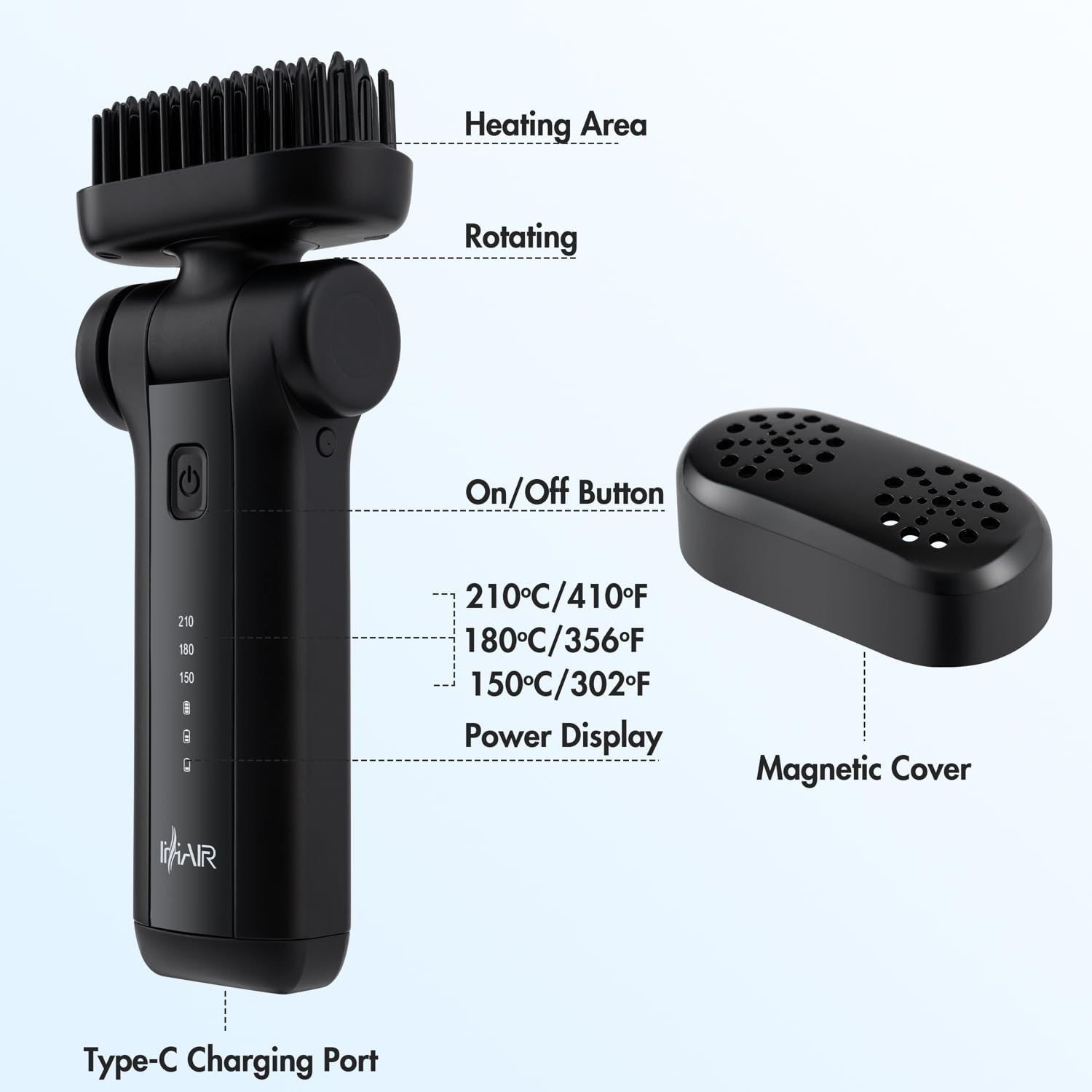 Cepillo alisador de barba portátil para hombres, recargable por USB, batería de 6400 mAh, peine antiquemaduras de 360°, calentamiento rápido, funcionamiento silencioso para barbas cortas y