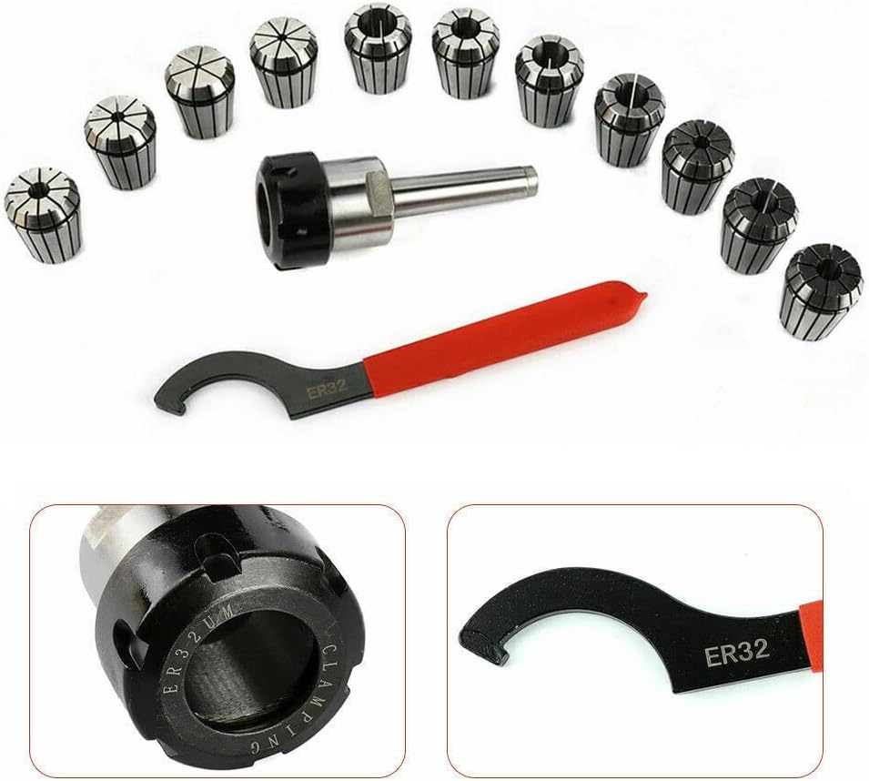 11pcs Collet ER32 Spanner Chuck Set Precision MT2 Shank Spanner for Milling Machine