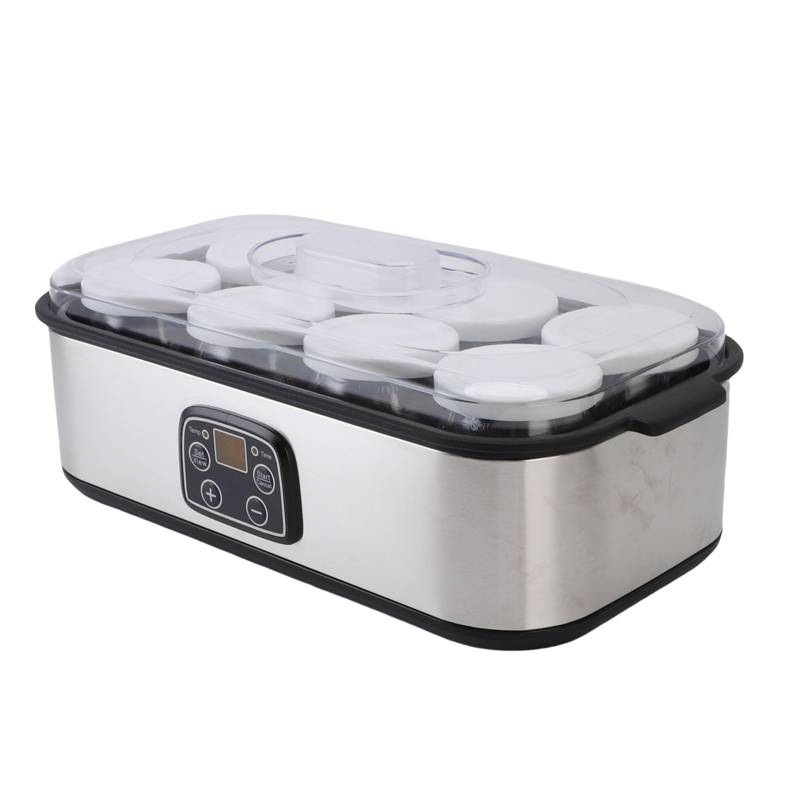 Fdit Máquina Yogurtera Automática 8 Tarros de Vidrio 180ml Cada Temporizador 48H Pantalla LCD Acero Inoxidable Control Automático de Temperatura para Yogur Casero (Enchufe europeo 220V)