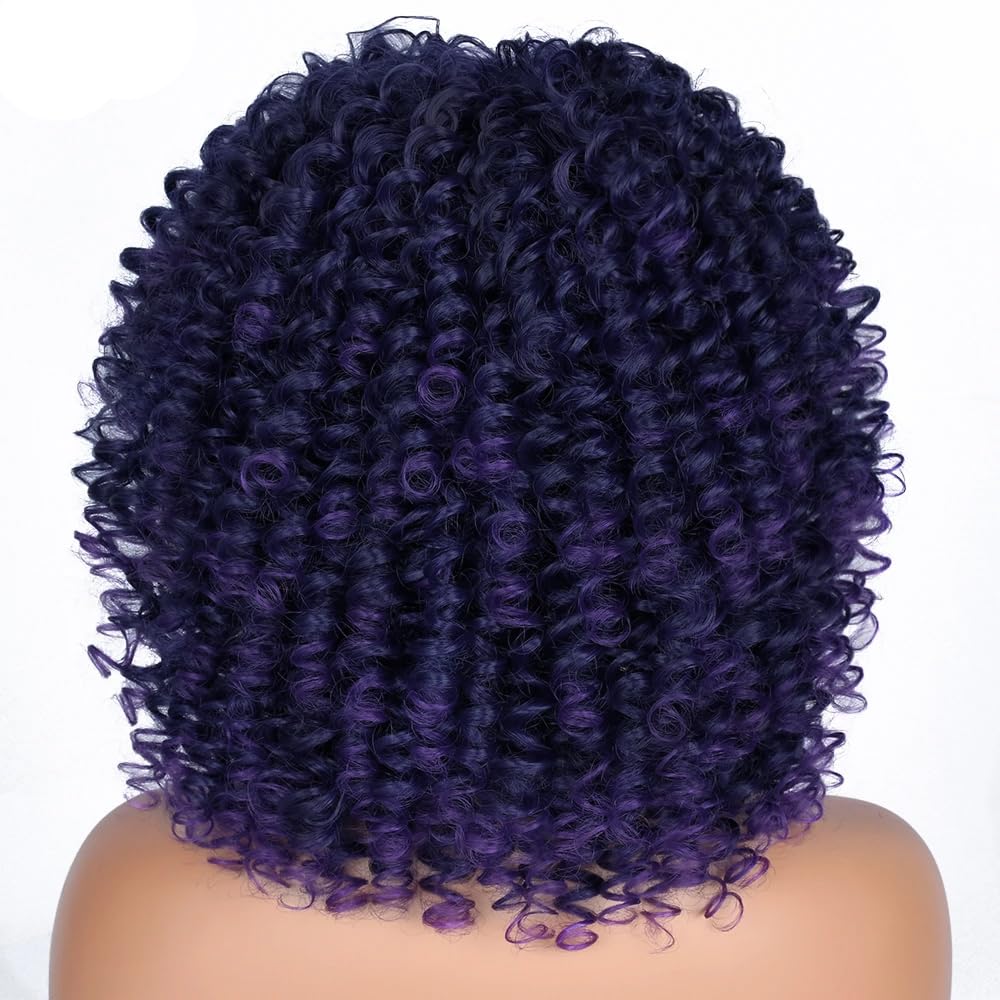Colorful panda Deep Curly Afro Wigs for Women Medinum Length Natural Synthetic Hair Afro Kinky Curly Wig for Costume Wig or Daily Wear (Black mixed Purple) - Image 4