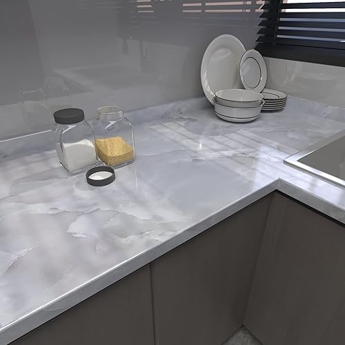 Miniatura 2 de Papel de contacto de mármol gris de 35 x 196 pulgadas, papel tapiz de mármol, papel tapiz autoadhesivo para paredes de cocina, impermeable, fácil de