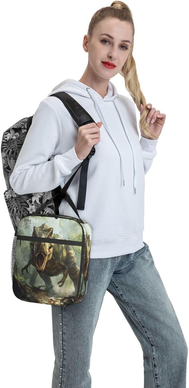 Cool Dinosaur Insulated Lunch Box for Women Men Dinos and Jungle Design Lunch Bag for Work,Picnic,Travel,Hiking,Beach or Fishing Polyester Animal Lover Lunch Bag