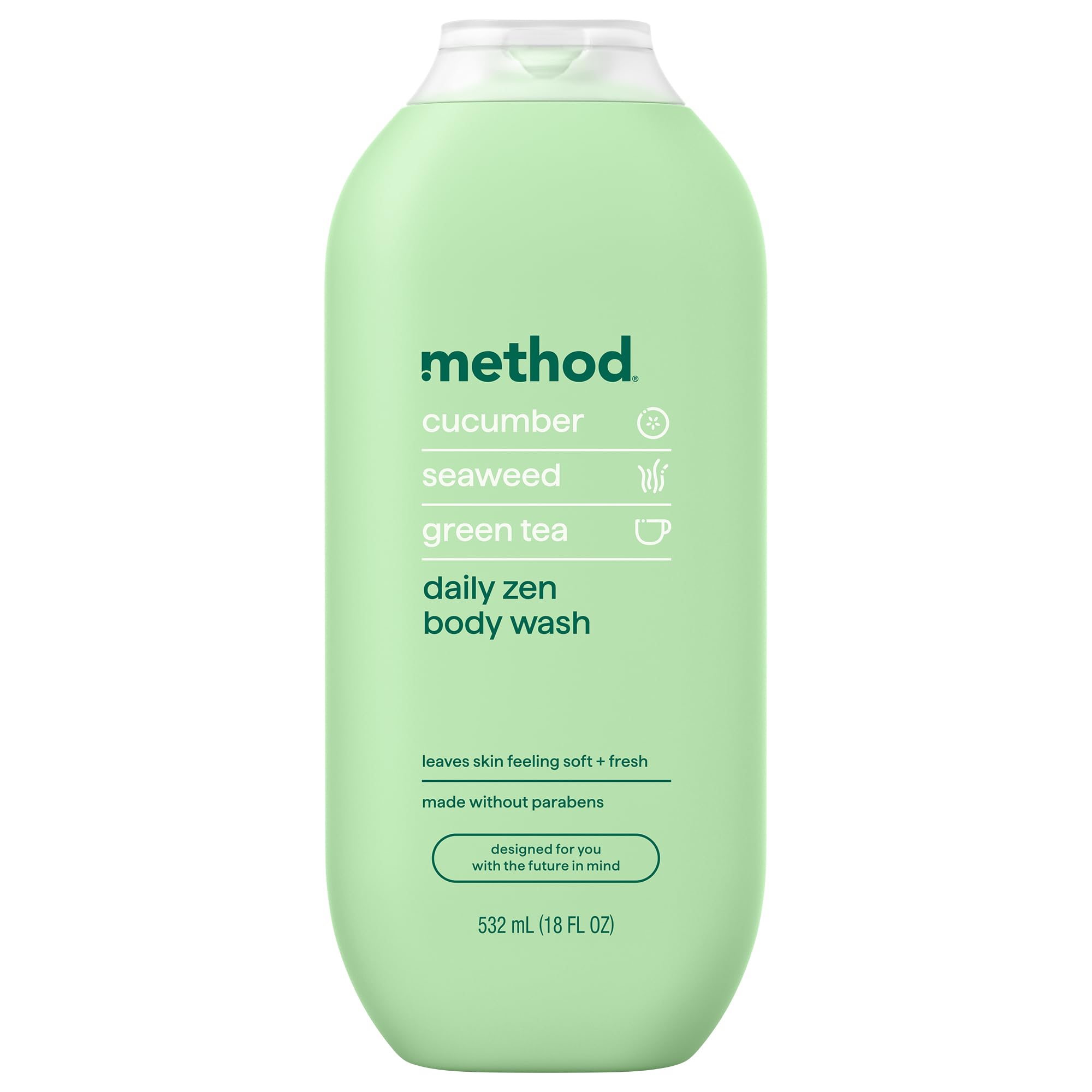 method Body Wash, Daily Zen, 18 fl oz | Soothing Formula, Leaves Skin Feeling Soft & Moisturized, Made Without Parabens, Notes of Cucumber, Seaweed & Green Tea Daily Zen 18 Fl Oz (Pack of 1)