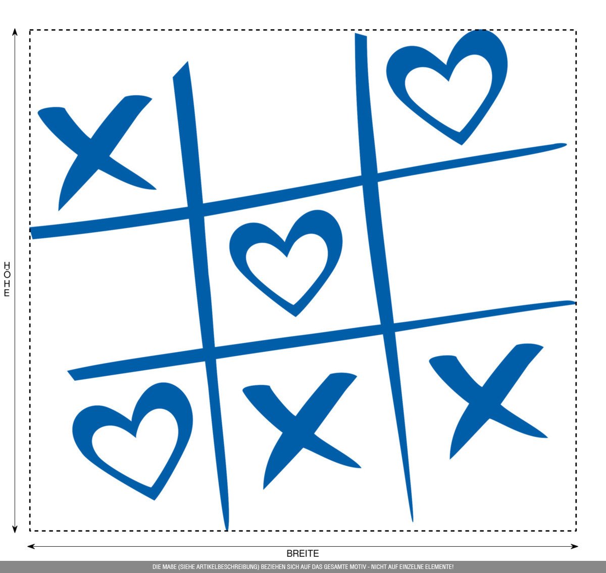 Aufkleber » Tic Tac Toe, 130x119,1cm, Enzian • Wandtattoo / Wandaufkleber / Wandsticker / Wanddeko / Vinyl