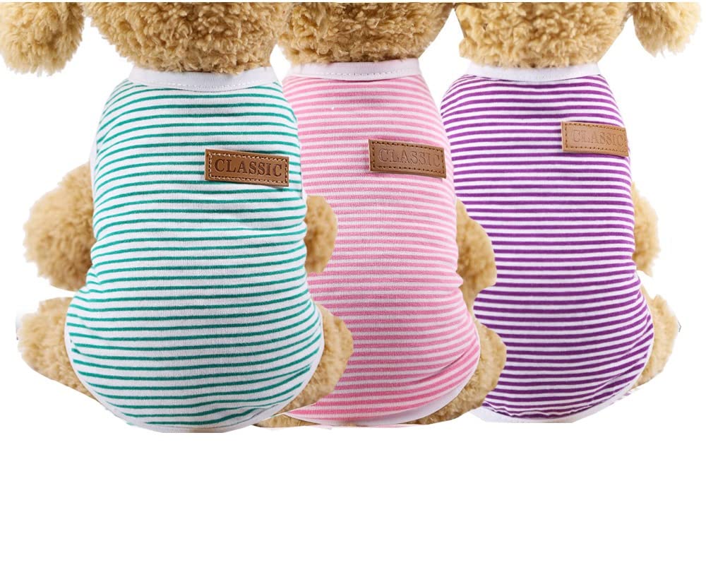 KUTKUT Combo of 3 Striped T-Shirt Clothes for Small Dogs & Cats,Summer Cotton Vest Doggy Tee Tank Top for Cavalier King, French Bulldog, Pug etc (Size: 2XL, Chest: 55cm, Length: 45cm) (B09TW3NHMY) Amazon Price History, Amazon Price Tracker