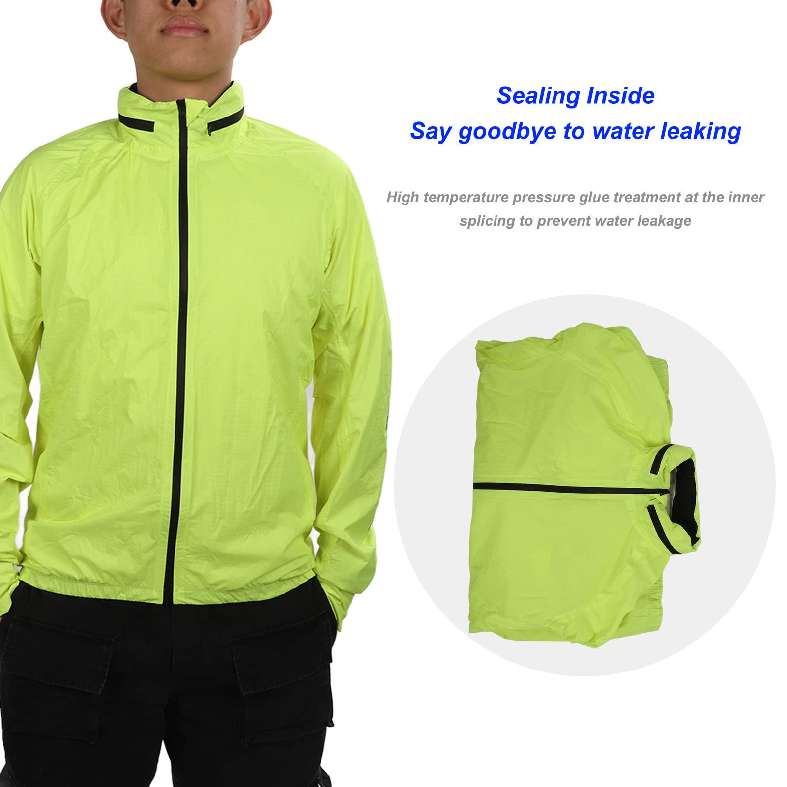 Dilwe Chubasquero, Chubasquero Ligero para Ciclismo, Impermeable y Transpirable, Amarillo Fluorescente para Hombres y Mujeres que Viajan Al Trabajo (L)