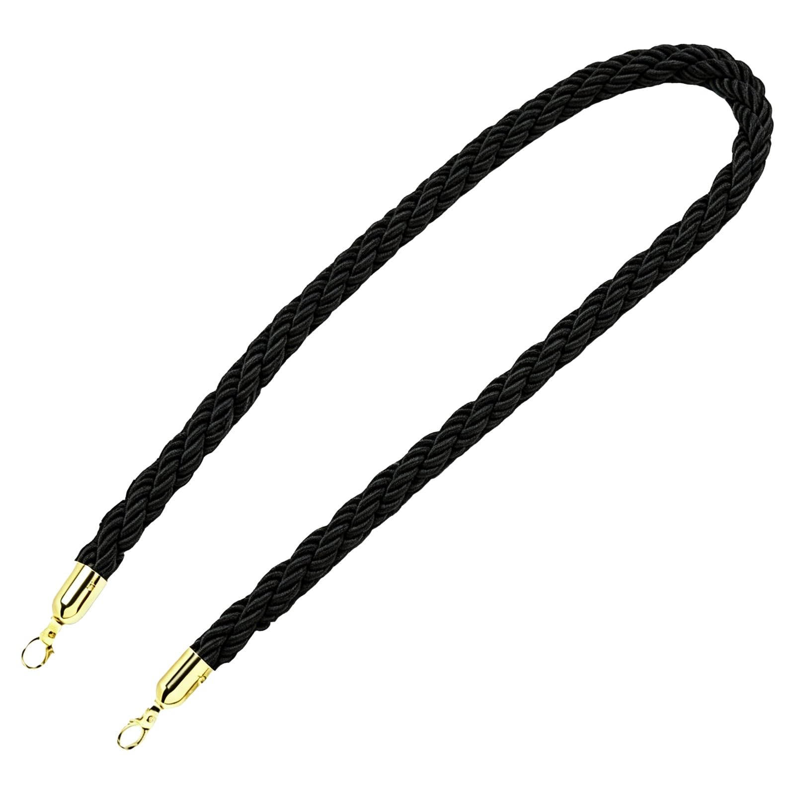 ZJKXJH Twisted Crowd Control Cord, Queue Separation Barrier Line with Gold Hooks, Stanchion Ropes for Hotel Bank Guard Booth, Customizable Length(Black,59in/1.5m)
