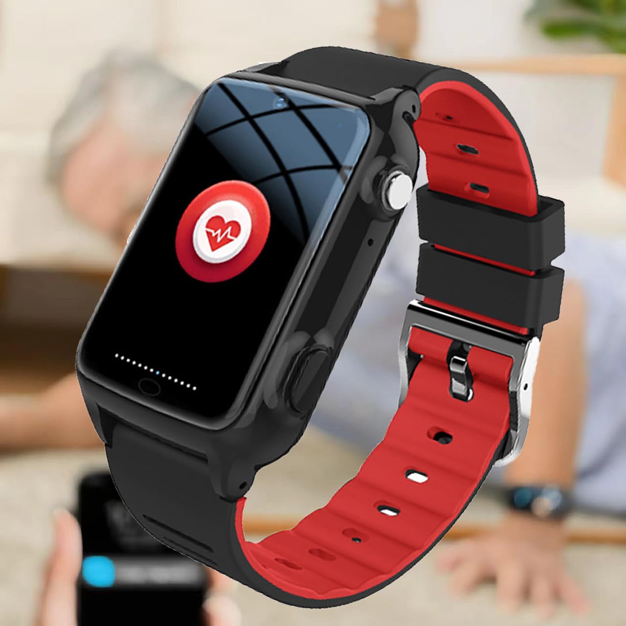 Generico Anziani Rilevamento Cadute Smart Watch GPS Dispositivi di Allarme Caduta per Anziani Orologio Intelligente Videochiamate SOS Fitness Tracker Smartwatch per Demenza Alzheimer (Rosso)