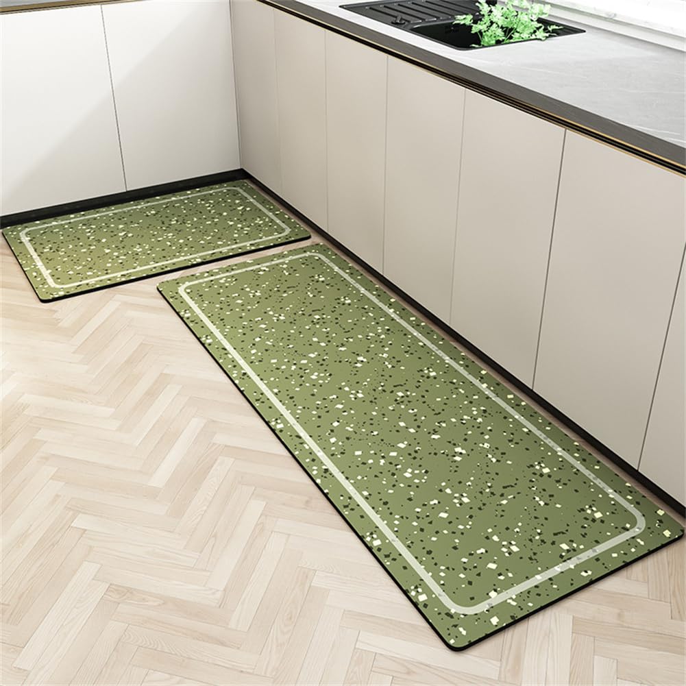 KüChenläUfer KüChenmatte 45x120cm, KüChenteppich Waschbar rutschfest, Teppich LäUfer Flur FußMatte Badematten, Wasser öL Aufnehmen Teppich KüChe Set für KüChe Wohnzimmer, Badezimmer Green