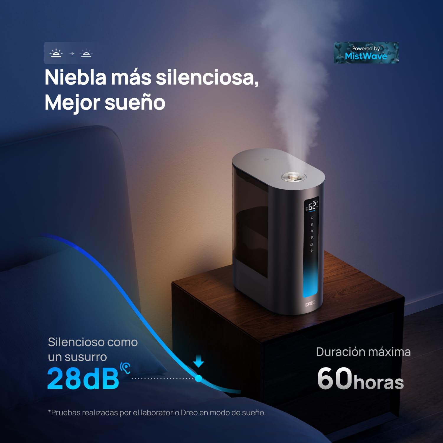 Dreo Humidificador 6L Inteligente Vapor Frío Caliente Silencioso 60 Horas Google Alexa HM713S