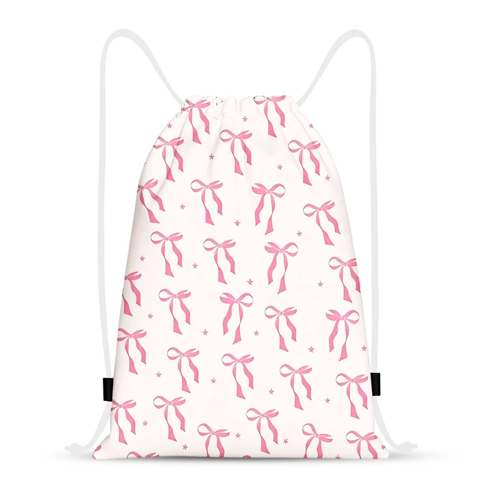 Pink Bow Drawstring Bags, Waterproof Swim PE Bag for Girls Women, Cute Preppy Sports String Backpack, Large Capacity Draw String Bag Gym for School Swimming Travel Climbing Hiking Picnic Fitness