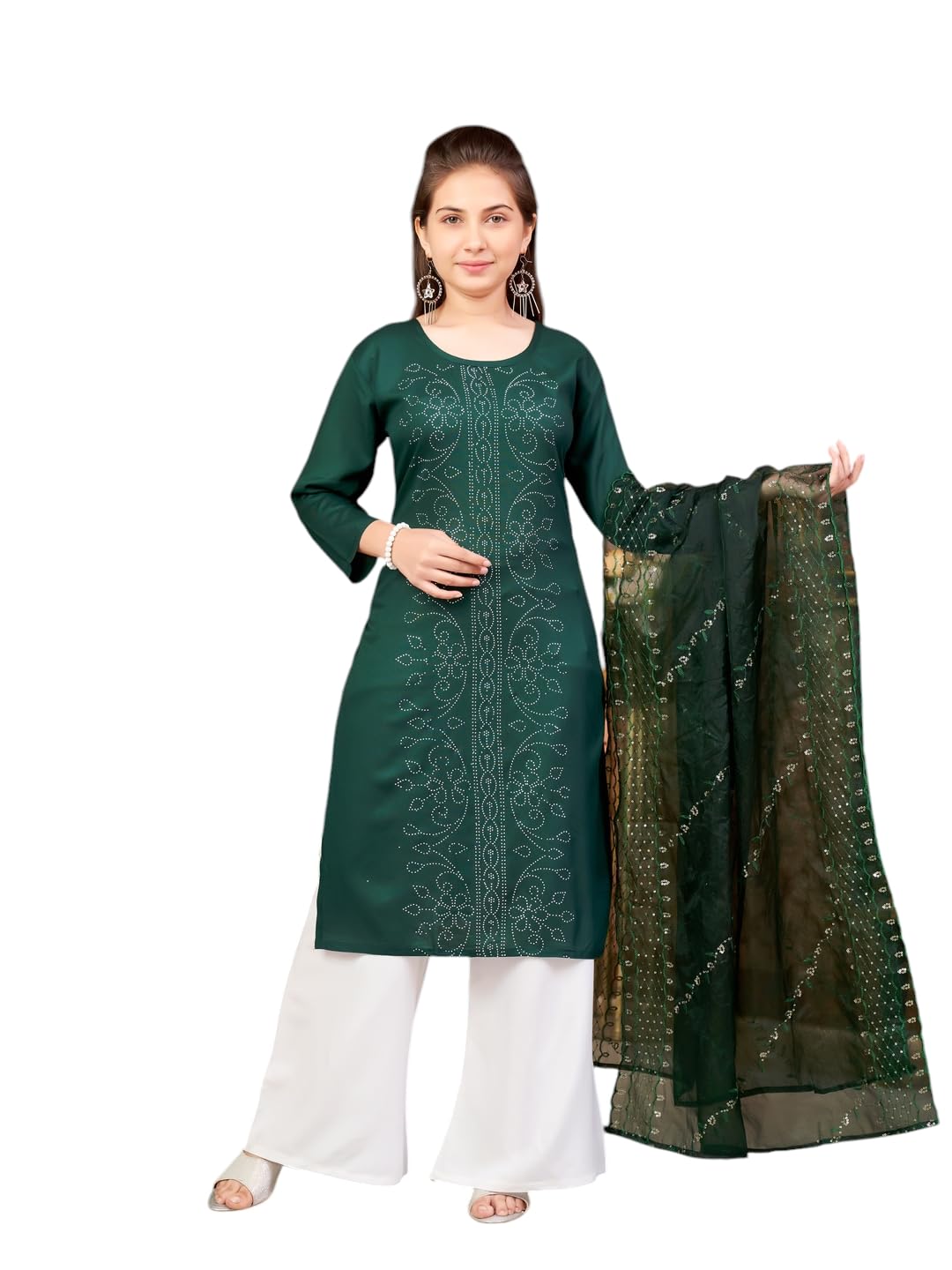 Aarika Girls Ethnic Wear Dark Green Colour Embellished Rayon Kurti-8-15 Years (Kurti-Tr-K-904)
