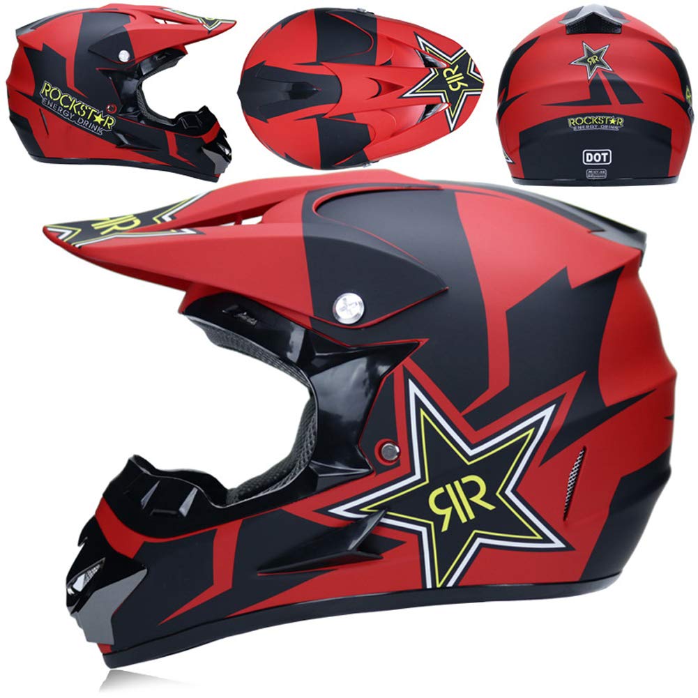 Casco de Motocross,Casco de Cross de Moto Jet con Gafas Máscara Guantes,Deportes de Motos Off-Road Racing Downhill Enduro Casco ATV MTB BMX Quad Cascos de Motocicleta