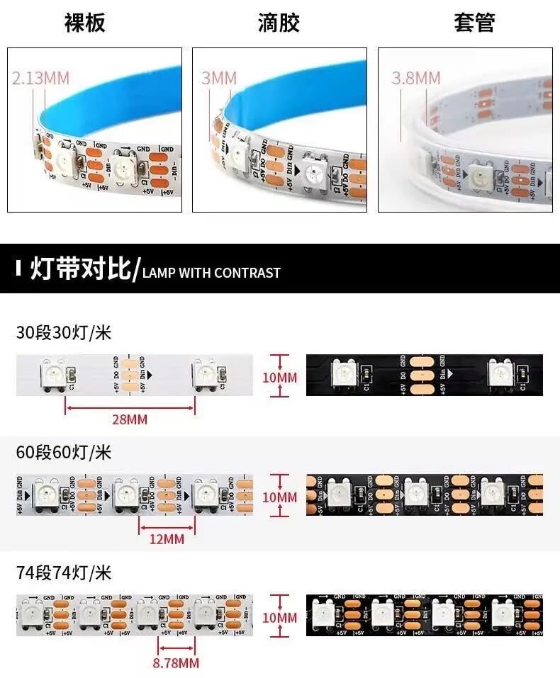 Tira de led direccionable RGB WS2812B DC5V 5M 74 LEDs miniatura 6