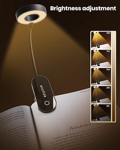 Miniatura 5 de enclize Book Light for Reading in Bed,Rechargeable LED Reading Light with Stepless Brightness & 3 Color Temperature, Easy Clip On Reading Lamp for