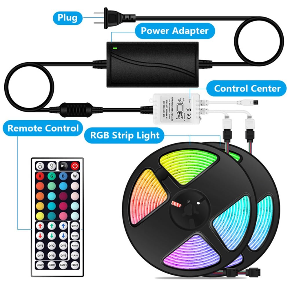 Tiras Luces Led Con Mando A Distancia Tiras Luz Led Impermeables 16.4ft/32.8ft LED TV Tira De Luz Ambiental Mando A Distancia Por Infrarrojos De 44 Teclas 16 Millones De Colores A Elegir(Bare Board,10