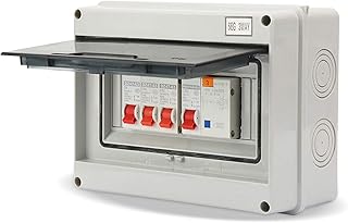 Consumer Unit 3 Way, Garage Consumer Unit, IP65 Protection Plastic Leakage Circuit Breaker, Garage Caravan Consumer Unit Fuse Box Consumer Unit 63A 30mA RCD 3MCB 6A+16A+32A